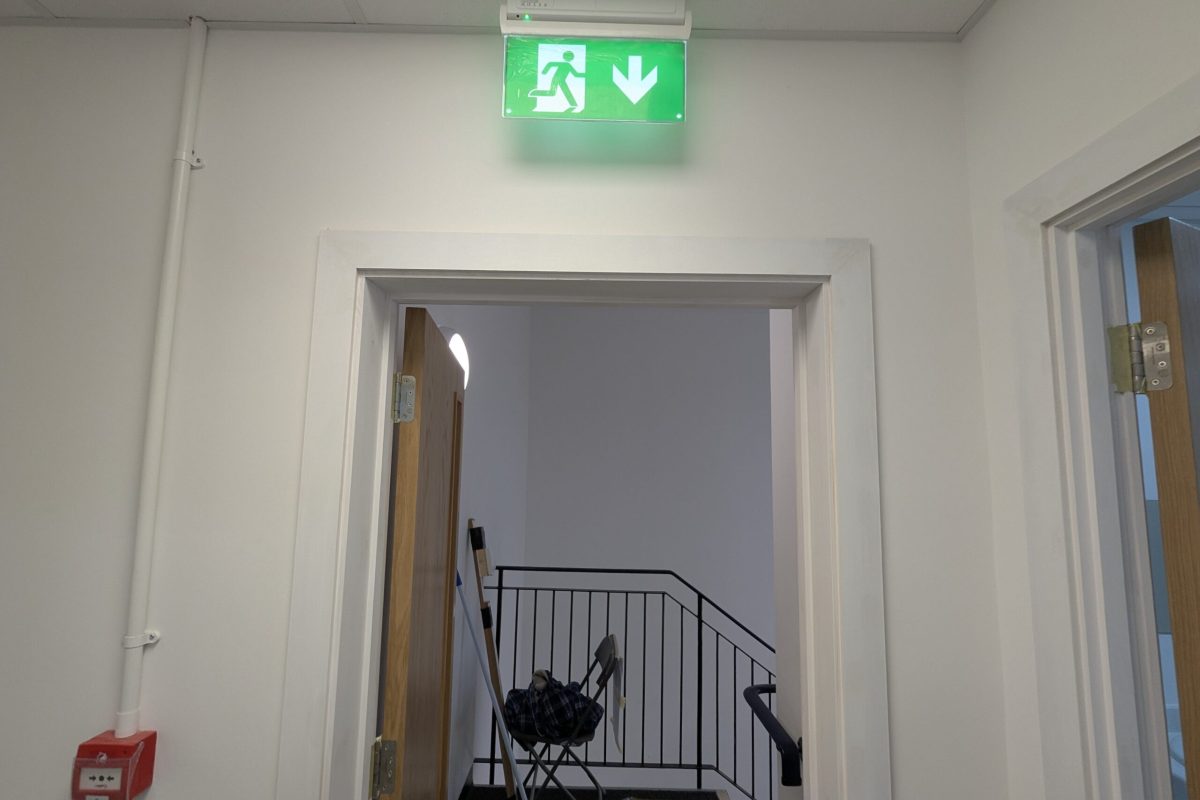 View of fire exit LED above doorway